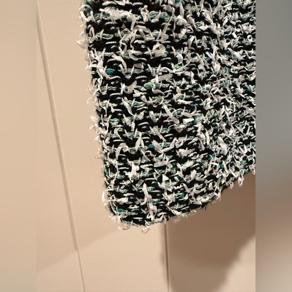 NWT St. JOHN Size 14 Multi Black White Mint Cap Sleeve V-Neck Dress Empire Waist - Picture 11 of 16